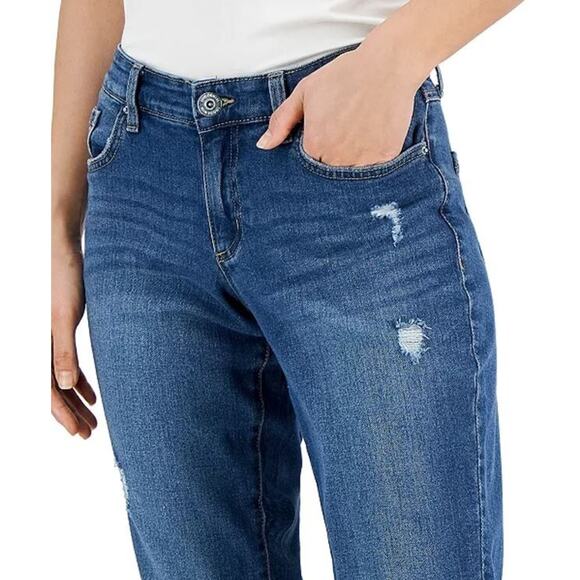 INC International Concepts Curvy MidRise Ripped Straight-Leg Blue Jeans 0/25 $70 - Picture 3 of 12